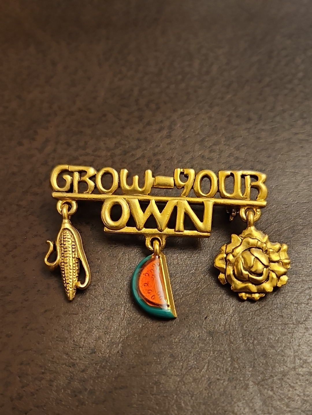 GoldTone Grow Your Own Charm Pin With Corn Watermelon  Rose